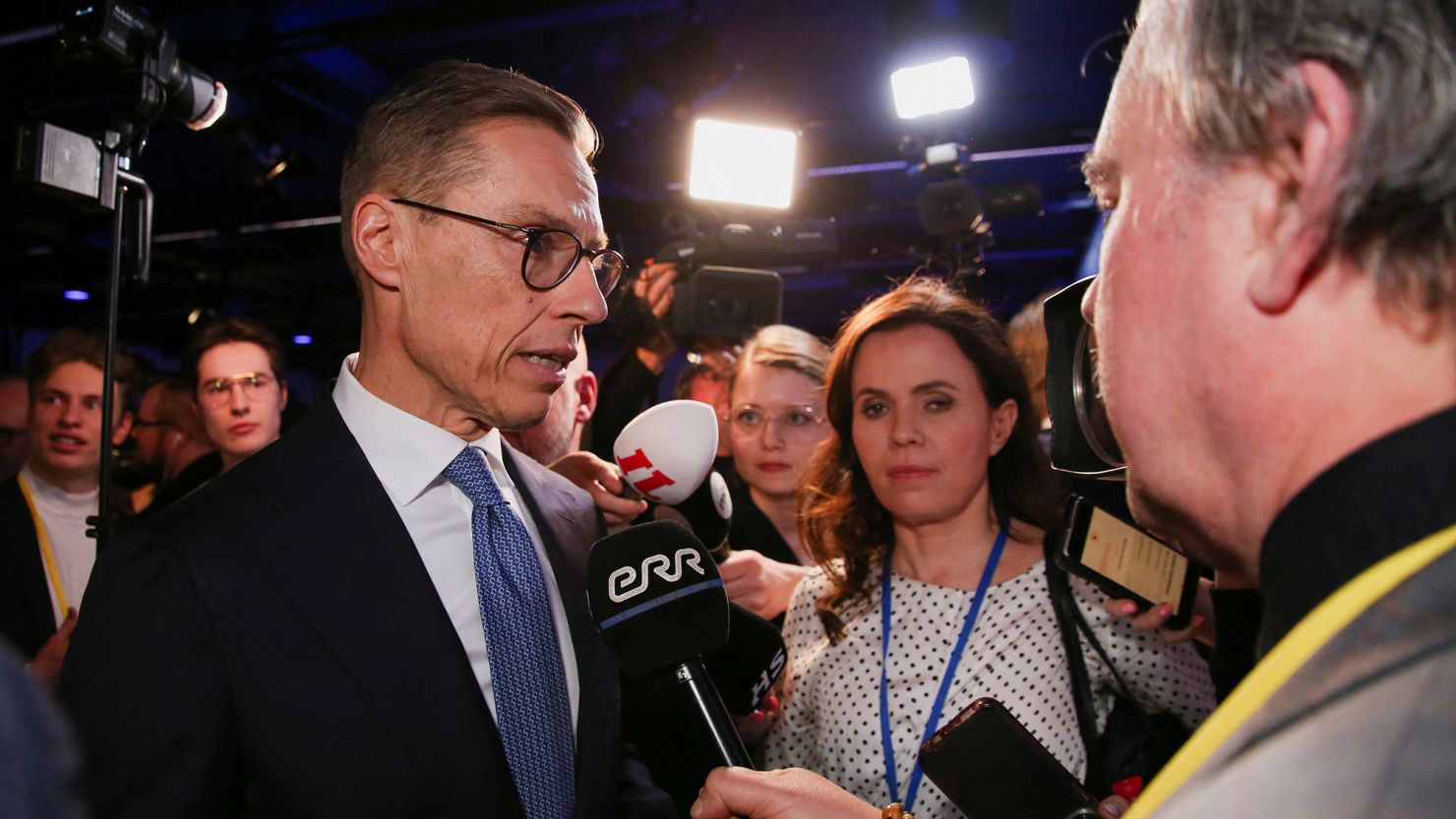 National Coalition Party candidate Alexander Stubb pictured at an election night event in Helsinki on Sunday.