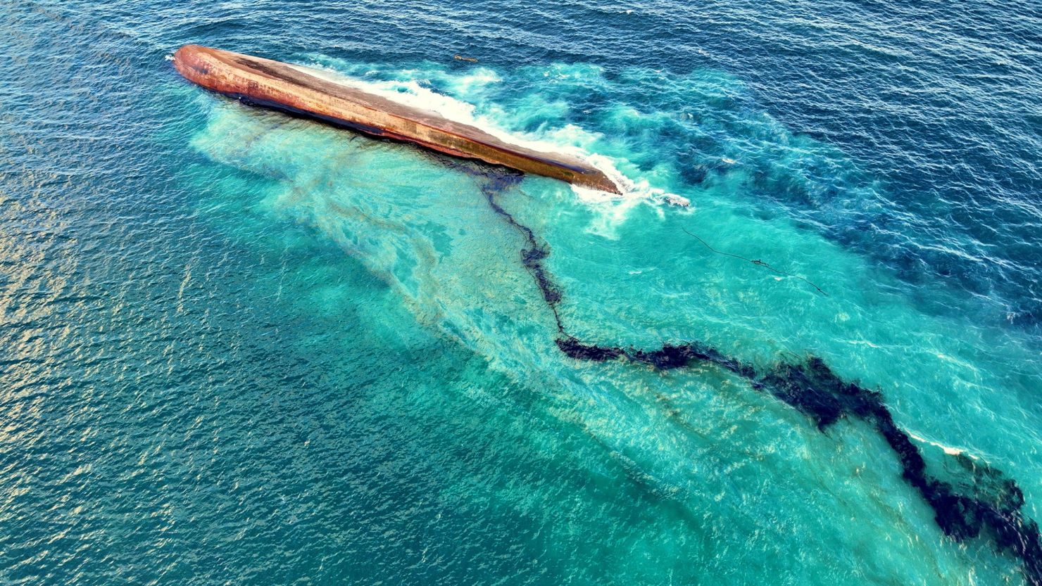 An oil spill in Tobago Island, Trinidad and Tobago, is seen in this handout photo released February 10, 2024