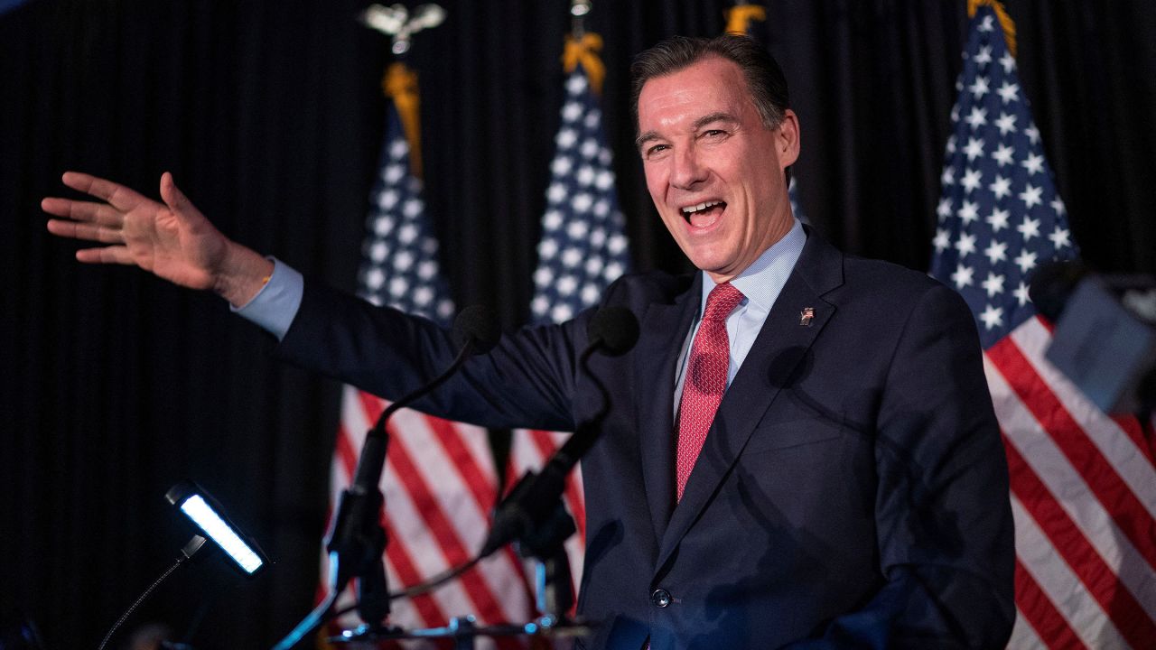 Tom Suozzi delivers his victory speech during his election night party, following a special election to fill the vacancy created by Republican George Santos' ouster from Congress, in Woodbury, New York, on Tuesday, February 13.