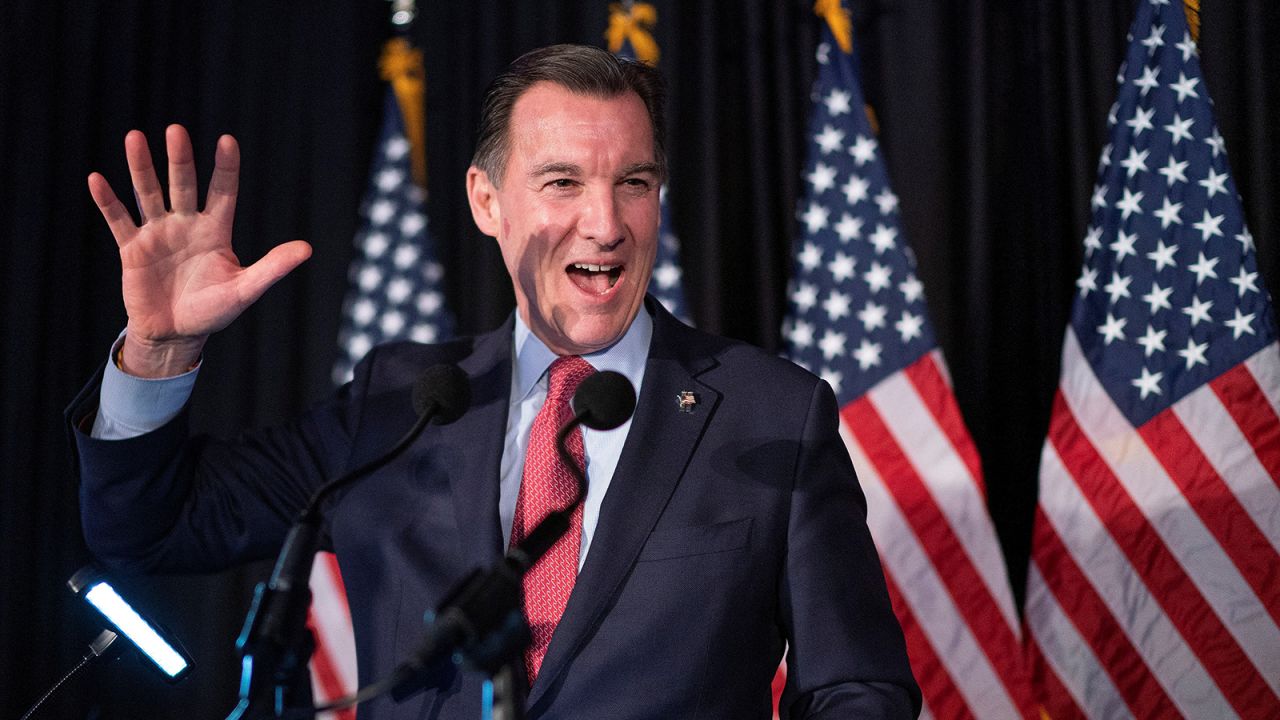 Tom Suozzi delivers his victory speech during his election night party, following a special election to fill the vacancy created by Republican George Santos' ouster from Congress, in Woodbury, New York, on February 13, 2024.