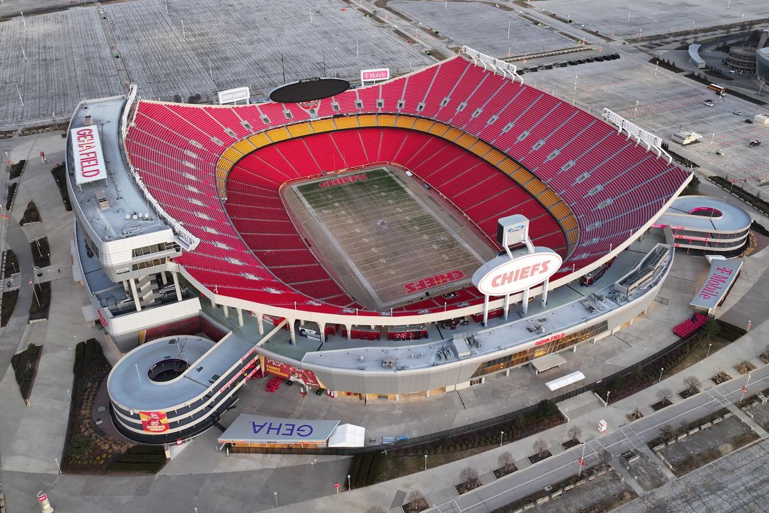 An aerial view of the Chiefs' Arrowhead Stadium in Kansas City.
