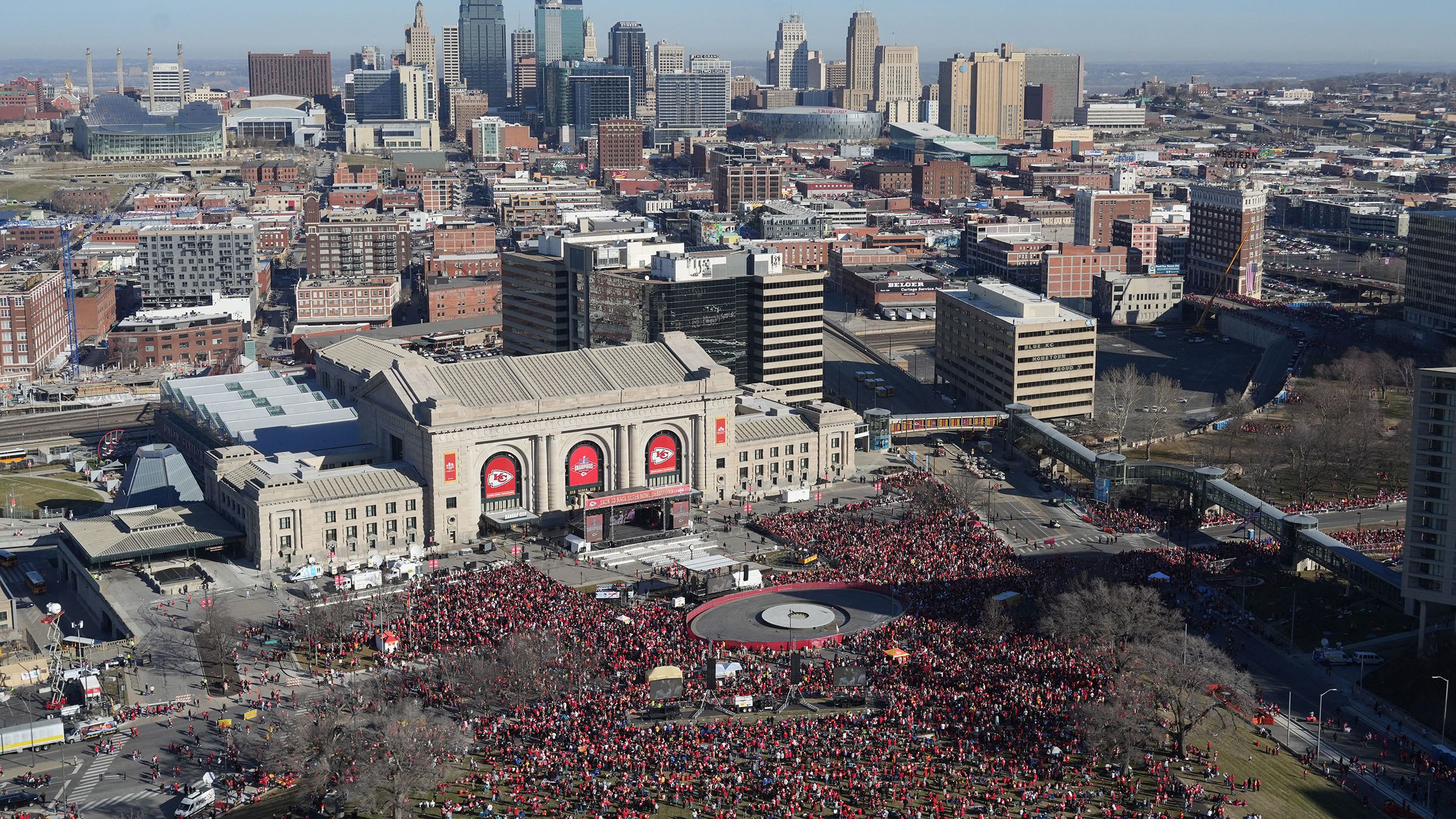 Fans gather at Union Station and downtown before the parade celebration of the Kansas City Chiefs on Wednesday.