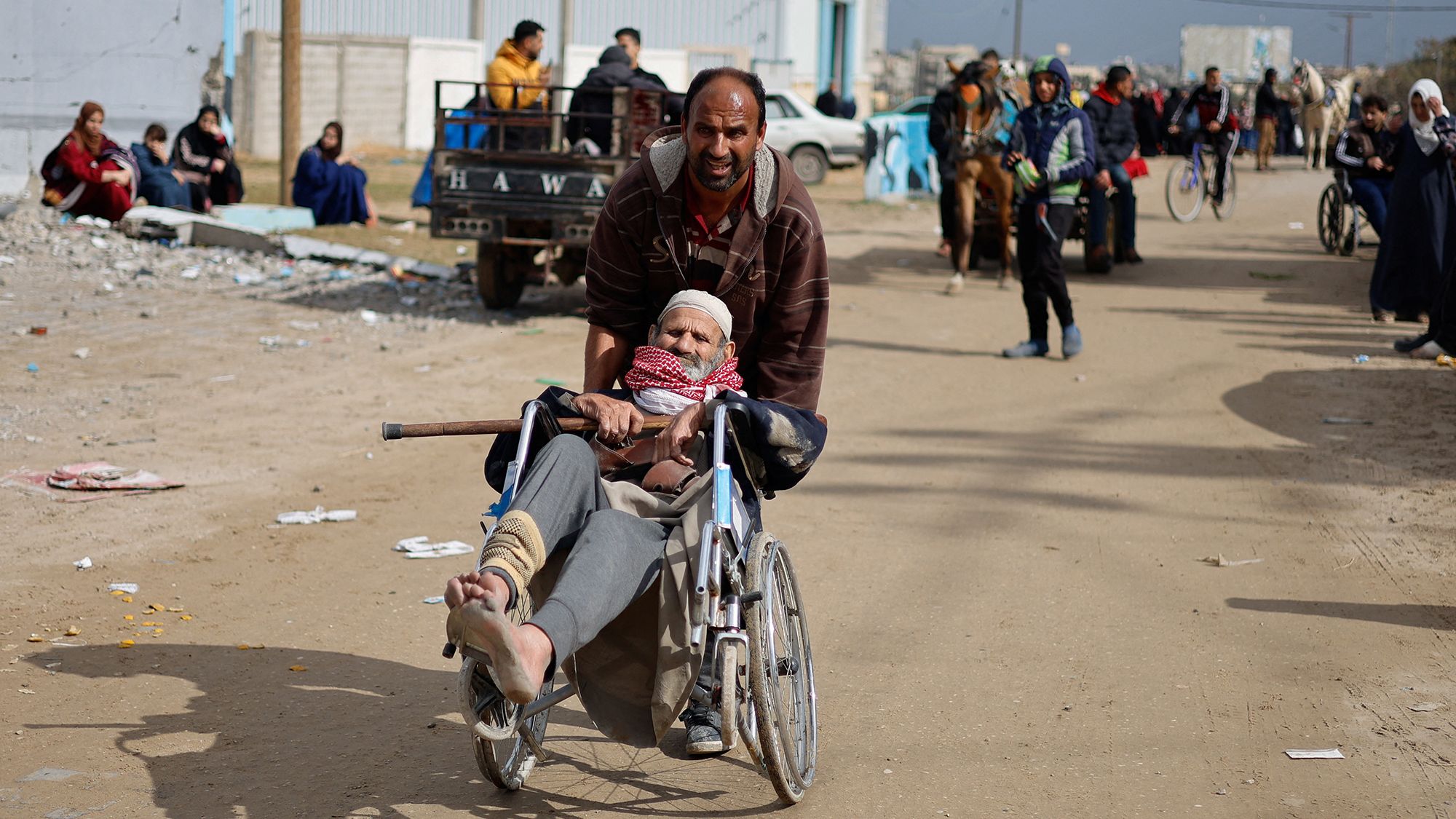 Palestinian patients arrive in Rafah after they were evacuated from Nasser hospital in Khan Younis, on Thursday, as Israeli forces entered the last remaining functioning medical facility in Gaza.