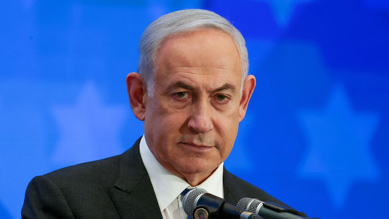 Israeli Prime Minister Benjamin Netanyahu addresses the Conference of Presidents of Major American Jewish Organizations in Jerusalem, on February 18.