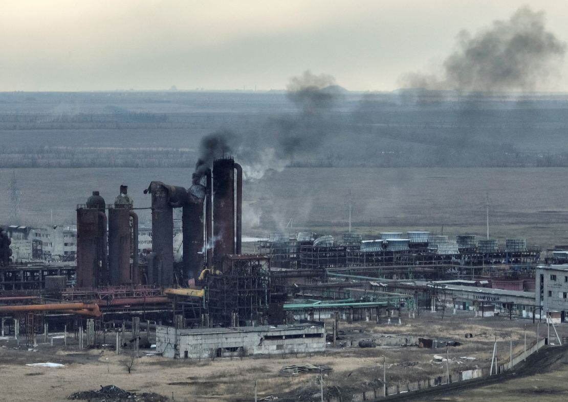 A view from a drone of the Avdiivka coke and chemical plant recently captured by Russian troops in the Donetsk region of Ukraine on February 20.