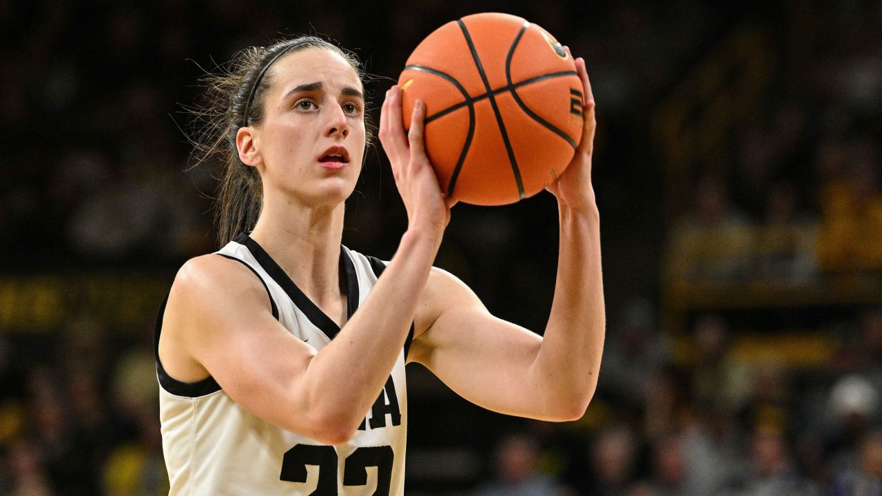 Iowa Hawkeyes guard Caitlin Clark (22) in action against the Penn State Nittany Lions at Carver-Hawkeye Arena on February 8, 2024.