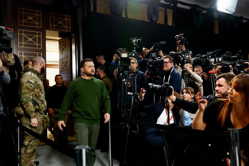 Ukraine's President Volodymyr Zelenskiy arrives for 'Ukraine. Year 2024' conference, amid Russia's attack on Ukraine, in Kyiv, Ukraine, February 25, 2024.