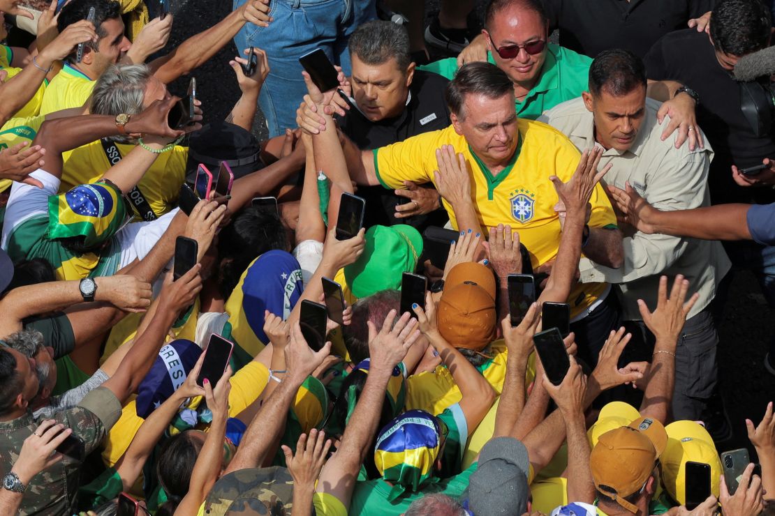 Brazil's former president Jair Bolsonaro arrives at a rally in Sao Paulo, Brazil, on Sunday, February 25.