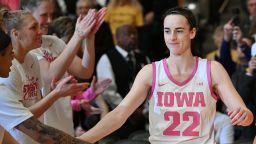 Iowa Hawkeyes guard Caitlin Clark (22) is introduced before the game against the Illinois Fighting Illini at Carver-Hawkeye Arena on February 25, 2024, in Iowa City, Iowa.