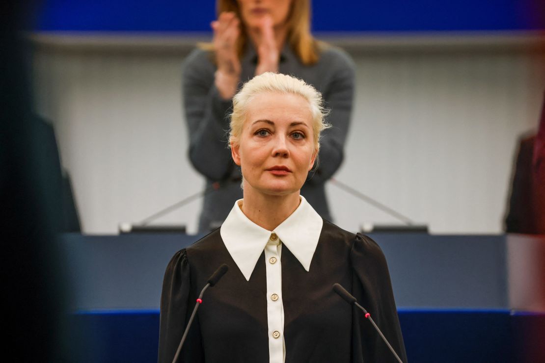 Yulia Navalnaya, the widow of Alexey Navalny, addresses the European Parliament in Strasbourg, France, on February 28, 2024.