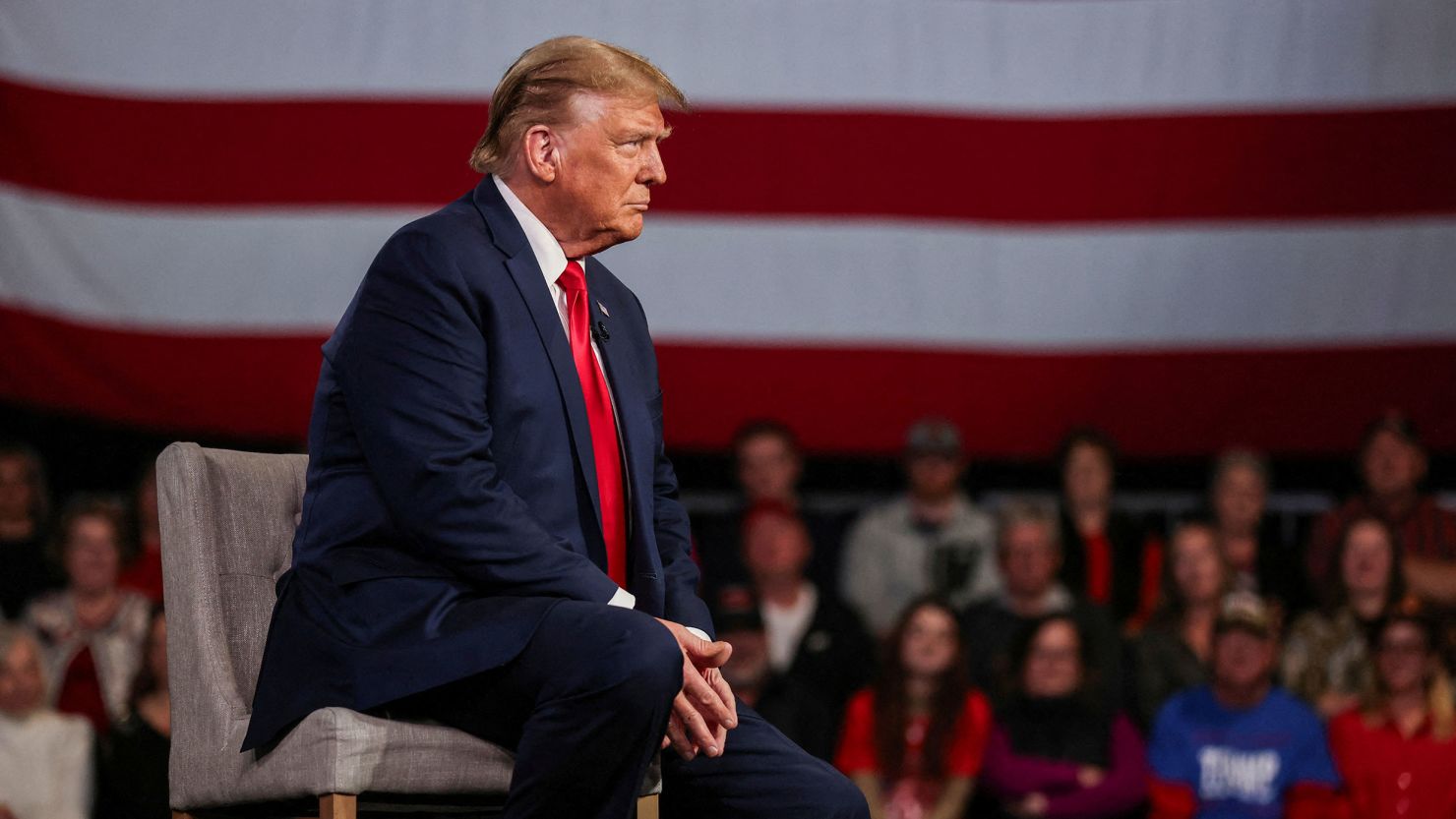 Former President Donald Trump participates in a Fox News town hall with Laura Ingraham in Greenville, South Carolina, on February 20.