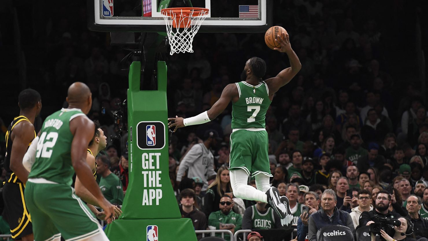 Jaylen Brown throws down a dunk in a dominant Celtics win.