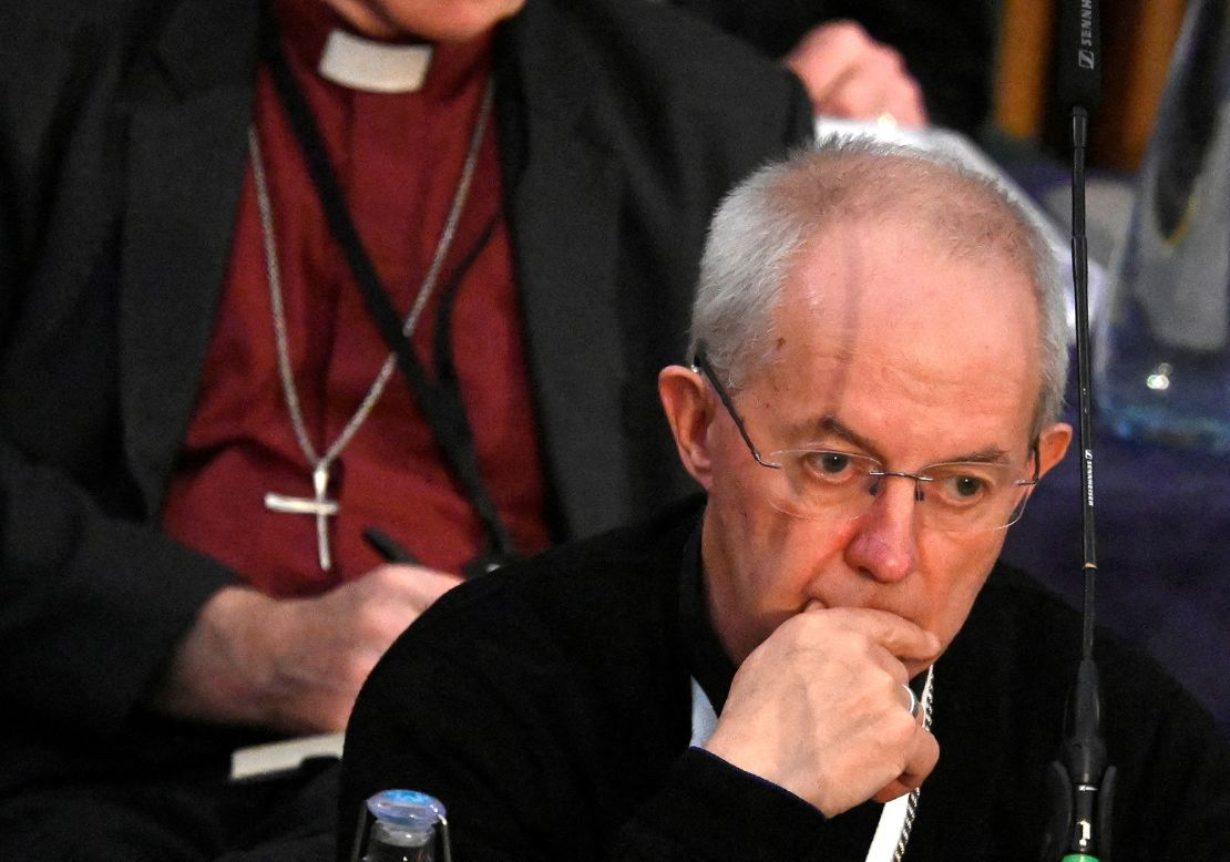 The Archbishop of Canterbury Justin Welby attends a Church of England meeting in London in February 2023.