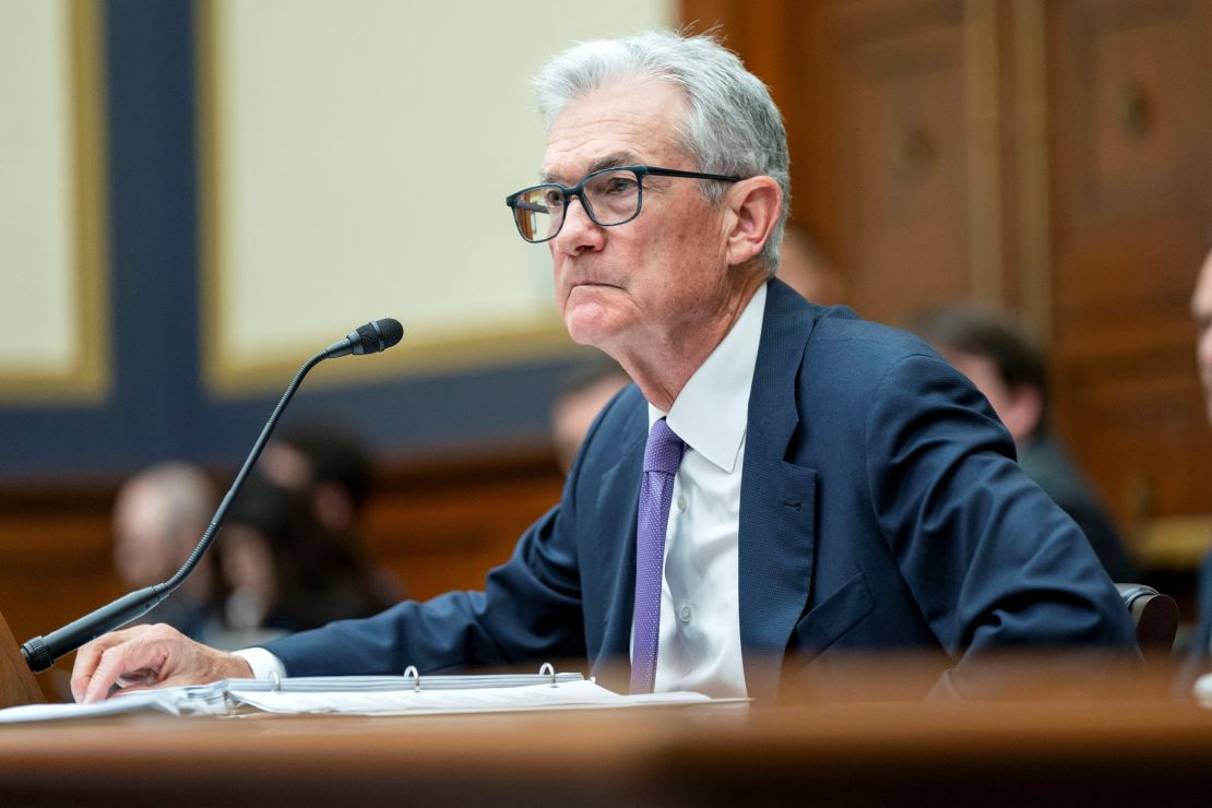 Federal Reserve Chair Jerome Powell looks on during a House Financial Services Committee hearing on Capitol Hill in Washington, DC, on March 6, 2024.