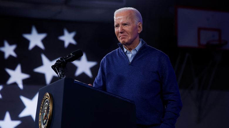 U.S. President Joe Biden looks on during a campaign event at Strath Haven Middle School in Wallingford, Pennsylvania, U.S, March 8, 2024.