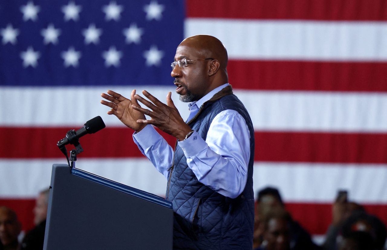 Sen. Raphael Warnock speaks in Atlanta on March 9.