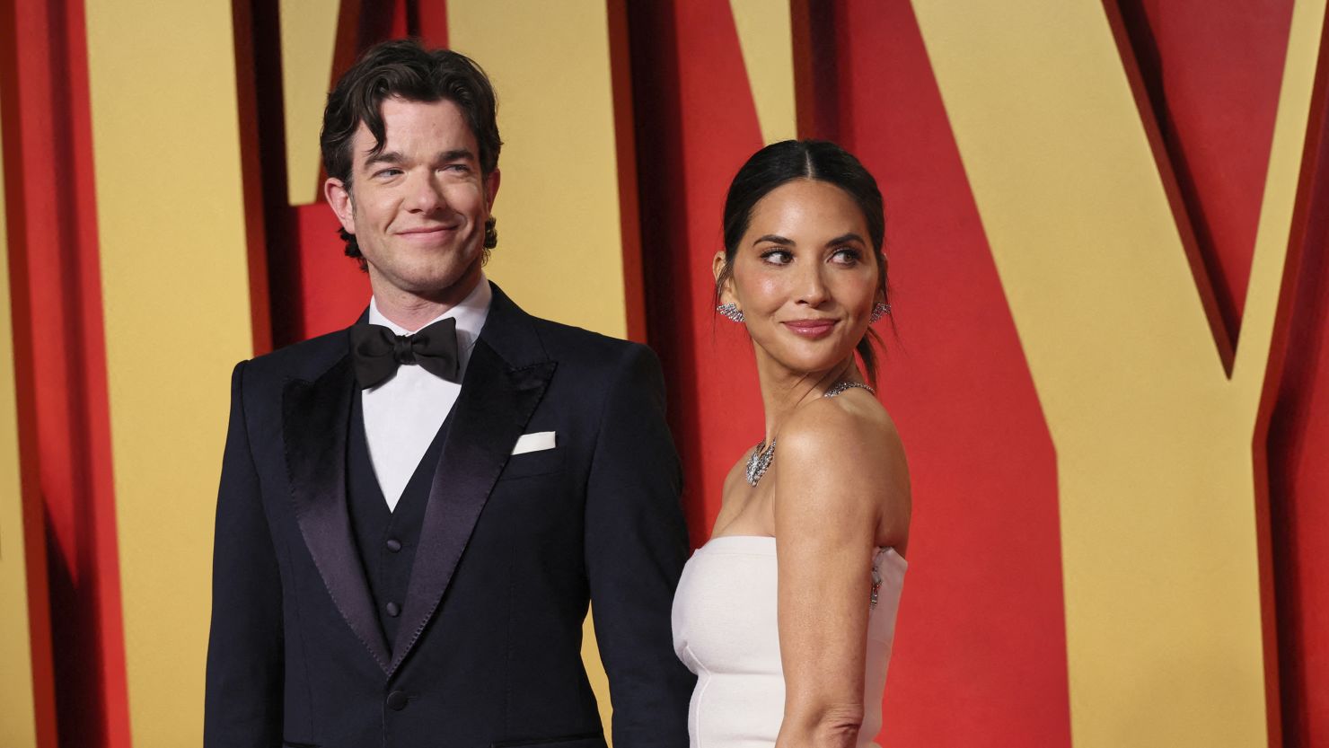 (From left) John Mulaney and Olivia Munn at the 2024 Vanity Fair Oscar party in Beverly Hills.