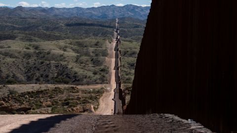 Part of the US-Mexico border is seen near Sasabe, Arizona.