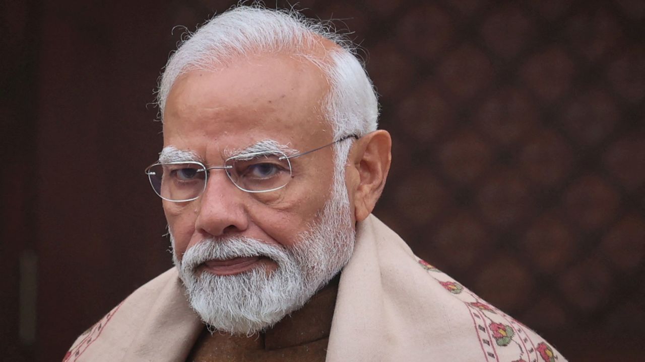 FILE PHOTO: India's Prime Minister Narendra Modi looks on after speaking with media inside the parliament premises upon his arrival on the first day of the budget session in New Delhi, India, January 31, 2024. REUTERS/Altaf Hussain/File Photo