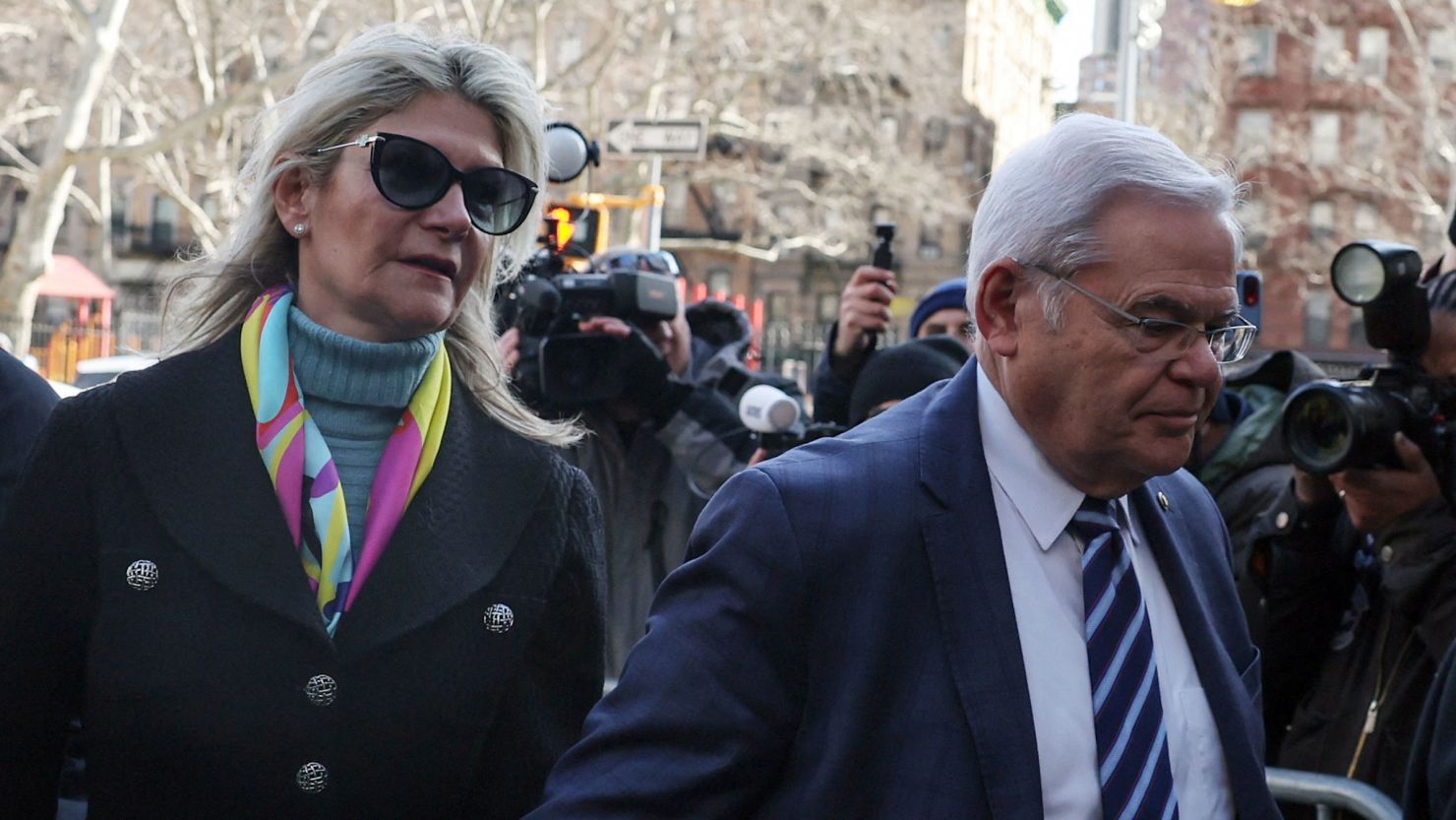 New Jersey Sen. Bob Menendez and his wife, Nadine, arrive at federal court in New York City on March 11, 2024.