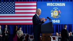 President Joe Biden speaks about rebuilding communities and creating well-paying jobs during a visit to Milwaukee, Wisconsin, on Wednesday.