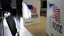 A view shows an empty voting booth at a polling location as the Democratic and Republican parties hold primary elections in Dayton, Ohio, U.S. March 19, 2024.  REUTERS/Megan Jelinger