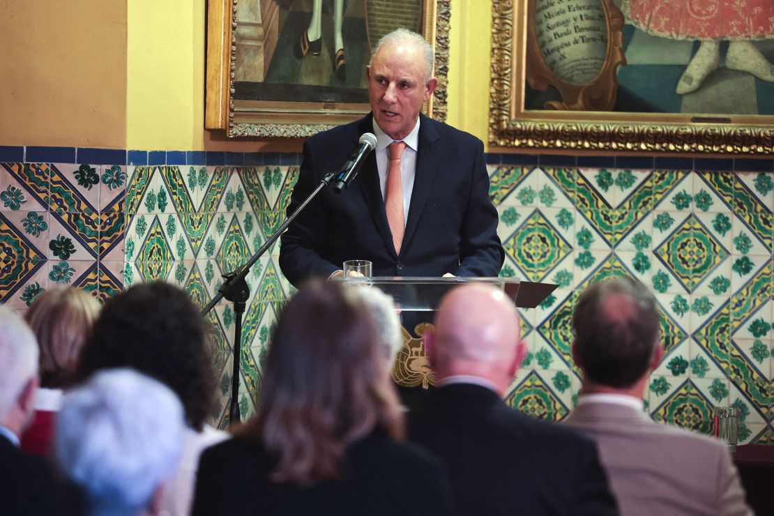 Peru's Foreign Minister Javier Gonzalez-Olaechea speaks at a ceremony marking the return of cultural assets in Lima, Peru, on March 20, 2024.