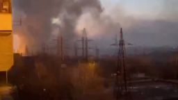 Smoke rises during the aftermath of what Ukraine's state hydropower company says is a Russian missile strike on Ukraine's largest dam, the DniproHES in Zaporizhzhia, Ukraine March 22, 2024, in this screengrab obtained from a social media video. VIDEO OBTAINED BY REUTERS/via REUTERS  NO RESALES. NO ARCHIVES.