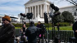 The US Supreme Court is hearing a case on abortion pills outside the Supreme Court in Washington, D.C., on March 26. Here are some photos of media row. (Photo by Andrew Thomas/NurPhoto)