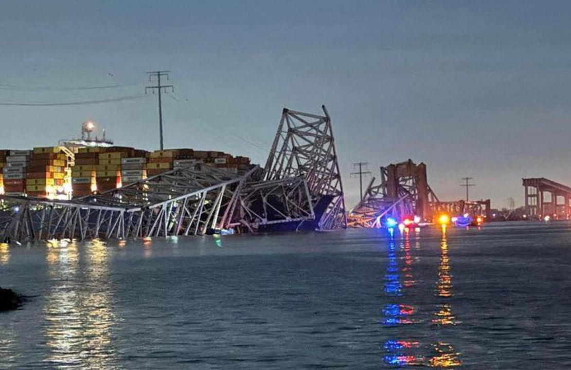 The Francis Scott Key Bridge lies in shambles after a massive cargo ship crashed into one of its pillars overnight in Baltimore.