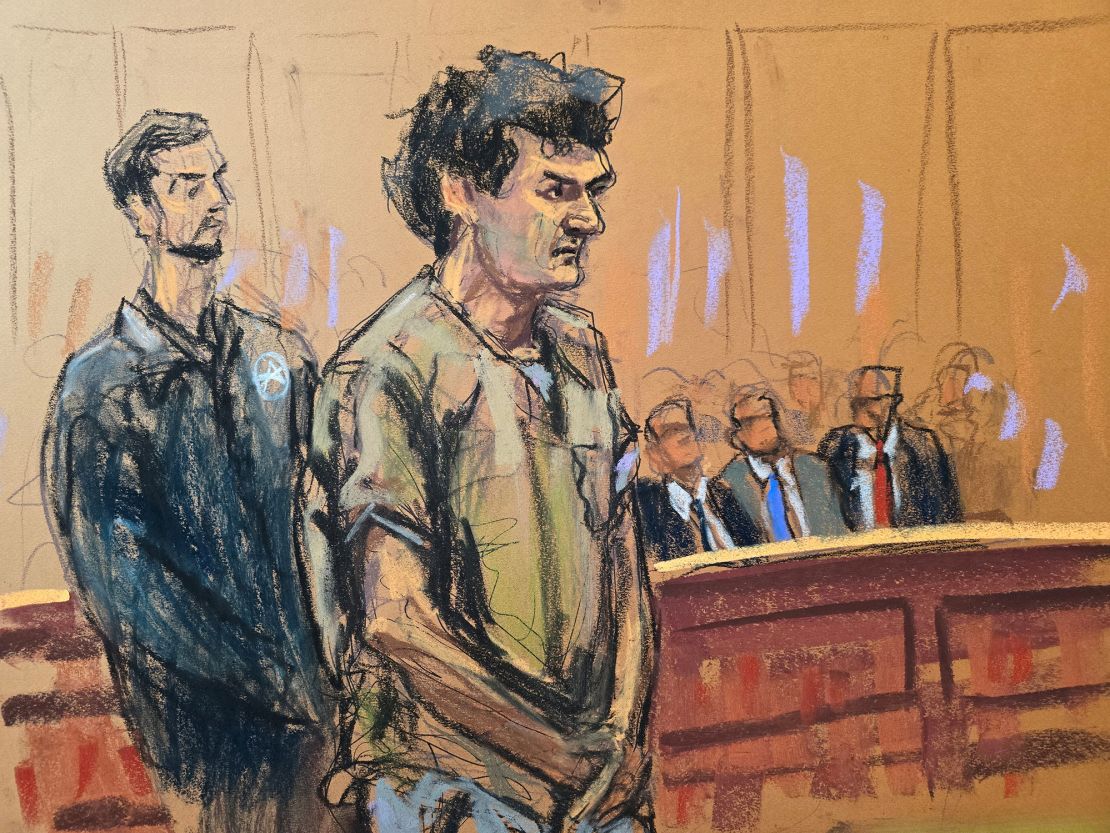 Sam Bankman-Fried addresses the judge today in this courtroom sketch.