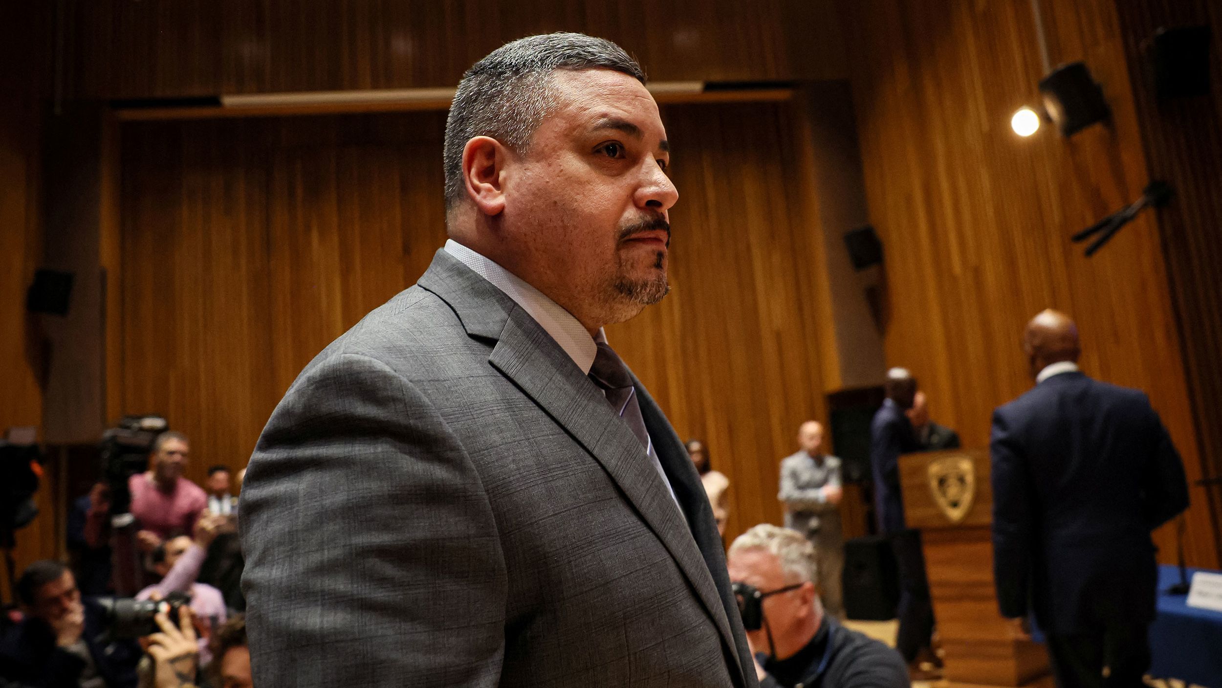 New York City Police Commissioner Edward Caban attends a news conference at 1 Police Plaza in New York City on April 3, 2024.