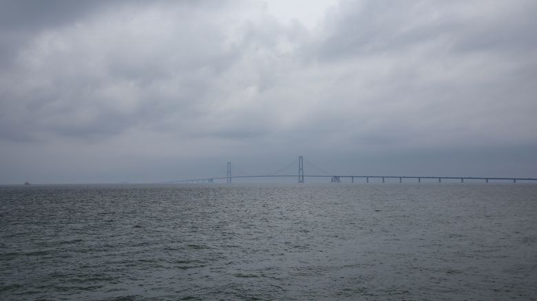 The Great Belt bridge over the Great Belt Strait near Korsor, Denmark.