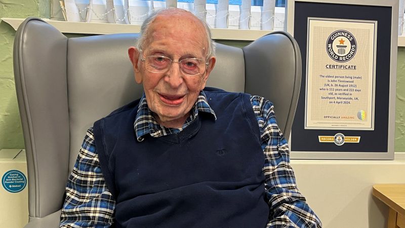 John Alfred Tinniswood, born in the year of the Titanic sinking, celebrates his 111th birthday as the world’s oldest living man in Britain.
