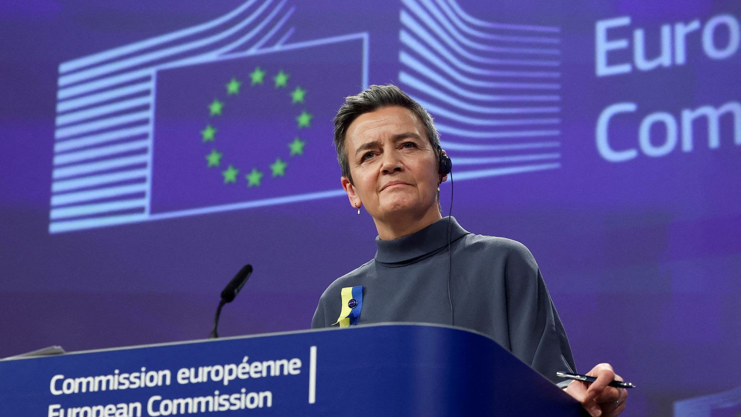 Margrethe Vestager, the European Union's competition chief, attends a press conference in Brussels in March 2024.
