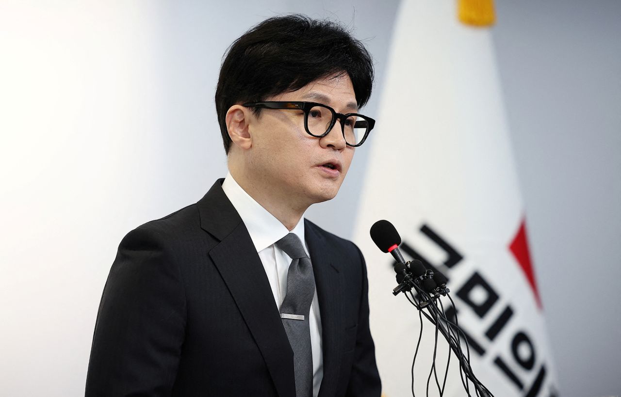 South Korean ruling People Power Party's leader Han Dong-hoon speaks at a press conference following the 22nd parliamentary election day in Seoul, South Korea, on April 11.