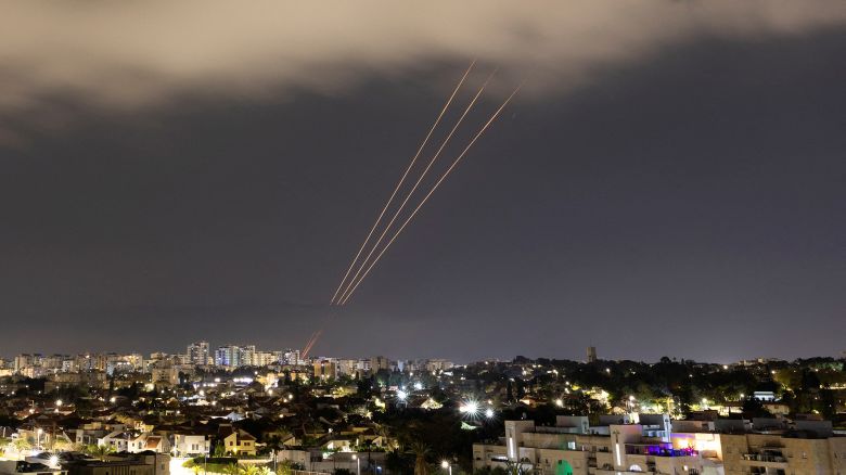 An anti-missile system operates after Iran launched drones and missiles towards Israel, as seen from Ashkelon, Israel, on April 14.