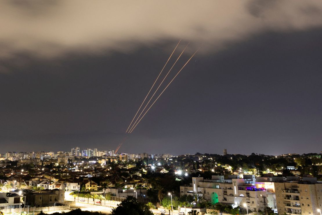 An anti-missile system operates after Iran launched drones and missiles towards Israel, as seen from Ashkelon, Israel.