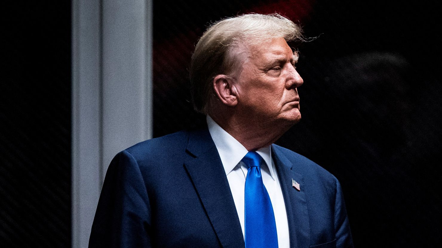 Former President Donald Trump at Manhattan criminal court as jury selection continues in New York, NY on Thursday, April 18, 2024. Trump is on track to receive another 36 million shares as the owner of Truth Social.