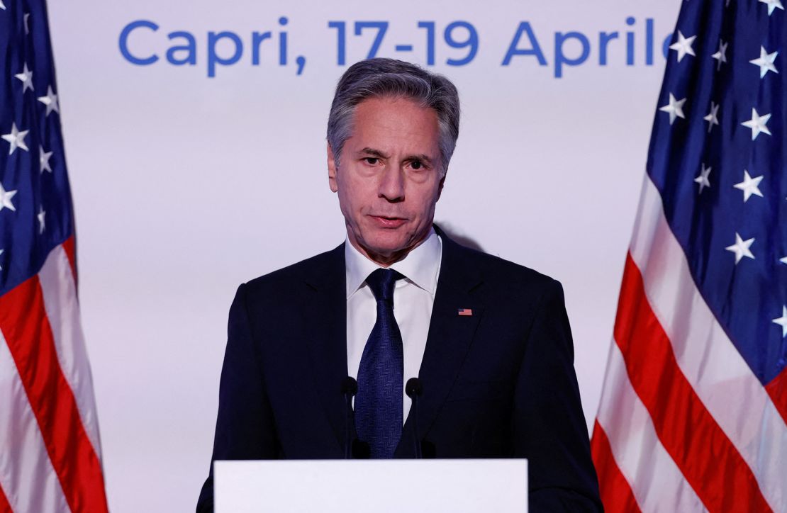 US Secretary of State Antony Blinken, pictured on Capri island, in Italy, on April 19, told reporters that investigations into allegations must be carried out "very carefully."