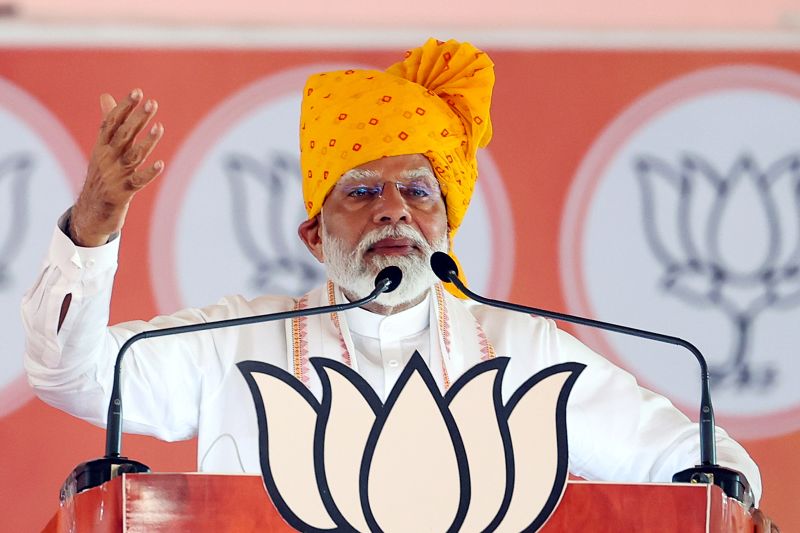 Prime Minister Narendra Modi at a public rally in Rajasthan on Sunday April 21, 2024.