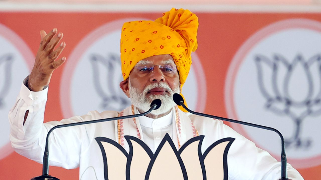 Prime Minister Narendra Modi at a public rally in Rajasthan on Sunday April 21, 2024.