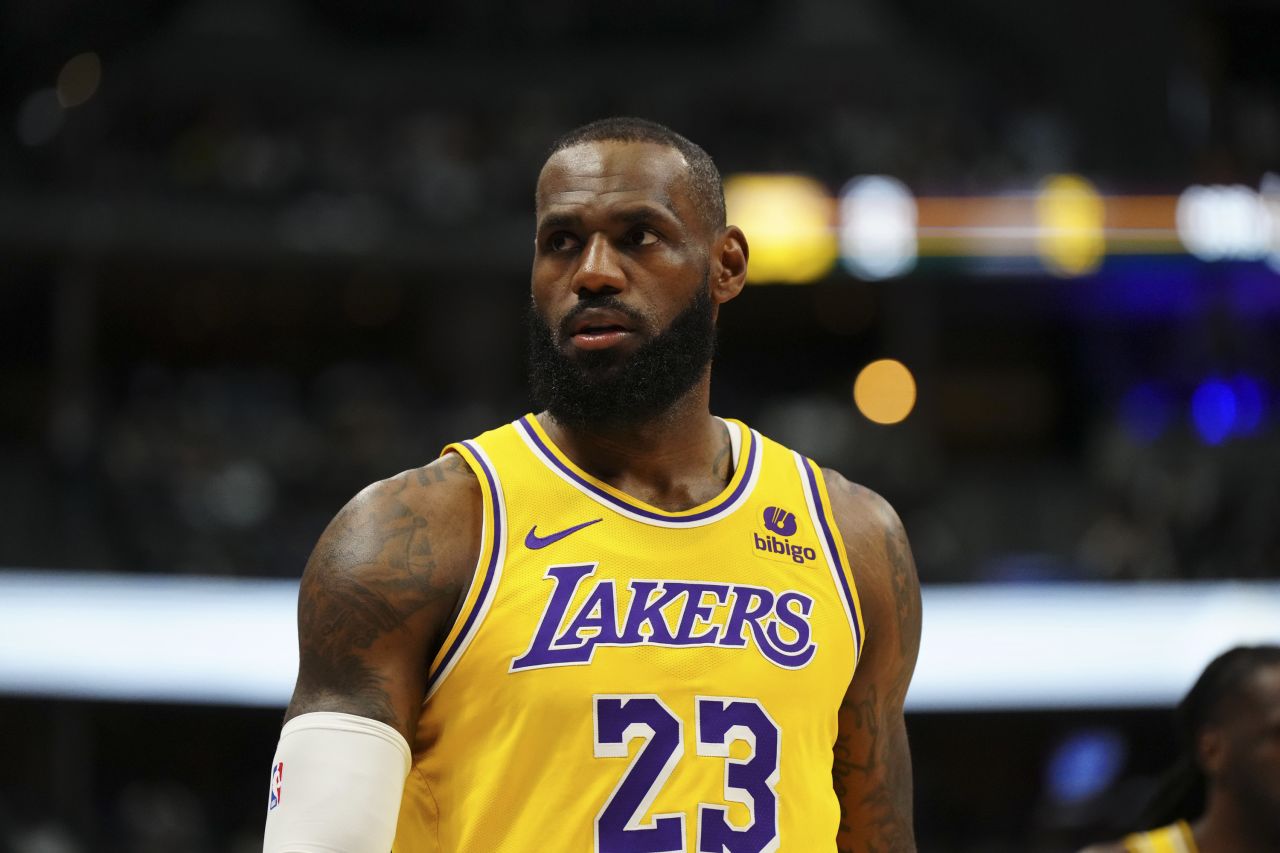 Los Angeles Lakers forward LeBron James is seen on the court during a game against the Denver Nuggets in Denver on April 22.