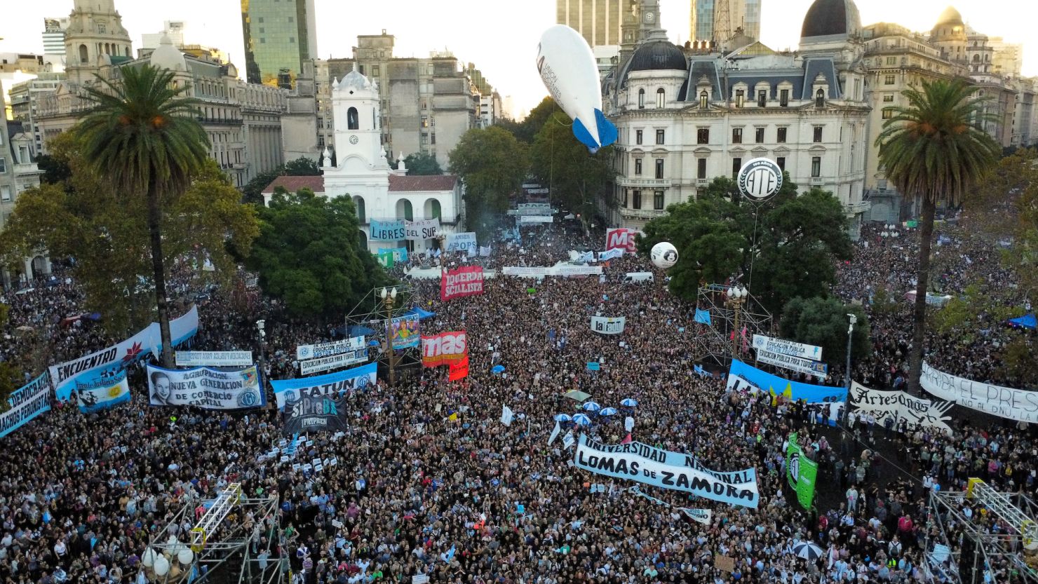 Argentine university students, unions and social groups gather in front of Casa Rosada government house to protest against President Javier Milei's austerity measures for public education in Buenos Aires, Argentina, April 23.