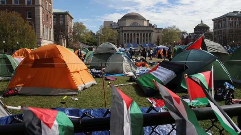 Students continue to maintain a protest encampment in support of Palestinians on the Columbia University campus, during the ongoing conflict between Israel and the Palestinian Islamist group Hamas, in New York City, U.S., April 24, 2024.