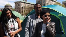 U.S. Democratic House Representative Ilhan Omar (D-MN) visits the student protest encampment as protests continue at Columbia University, during the ongoing conflict between Israel and the Palestinian Islamist group Hamas, in New York City, U.S., April 25, 2024. REUTERS/Caitlin Ochs