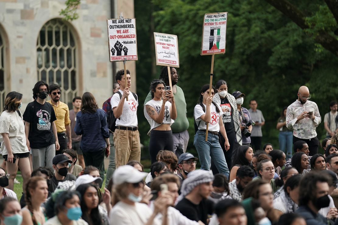 People demonstrate at Emory University in support of Palestinians on April 26, 2024.