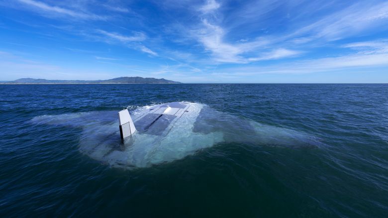 In this handout image provided by Defense Advanced Research Projects Agency, a Manta Ray vehicle sits at the surface between test dives off the coast of Southern California.