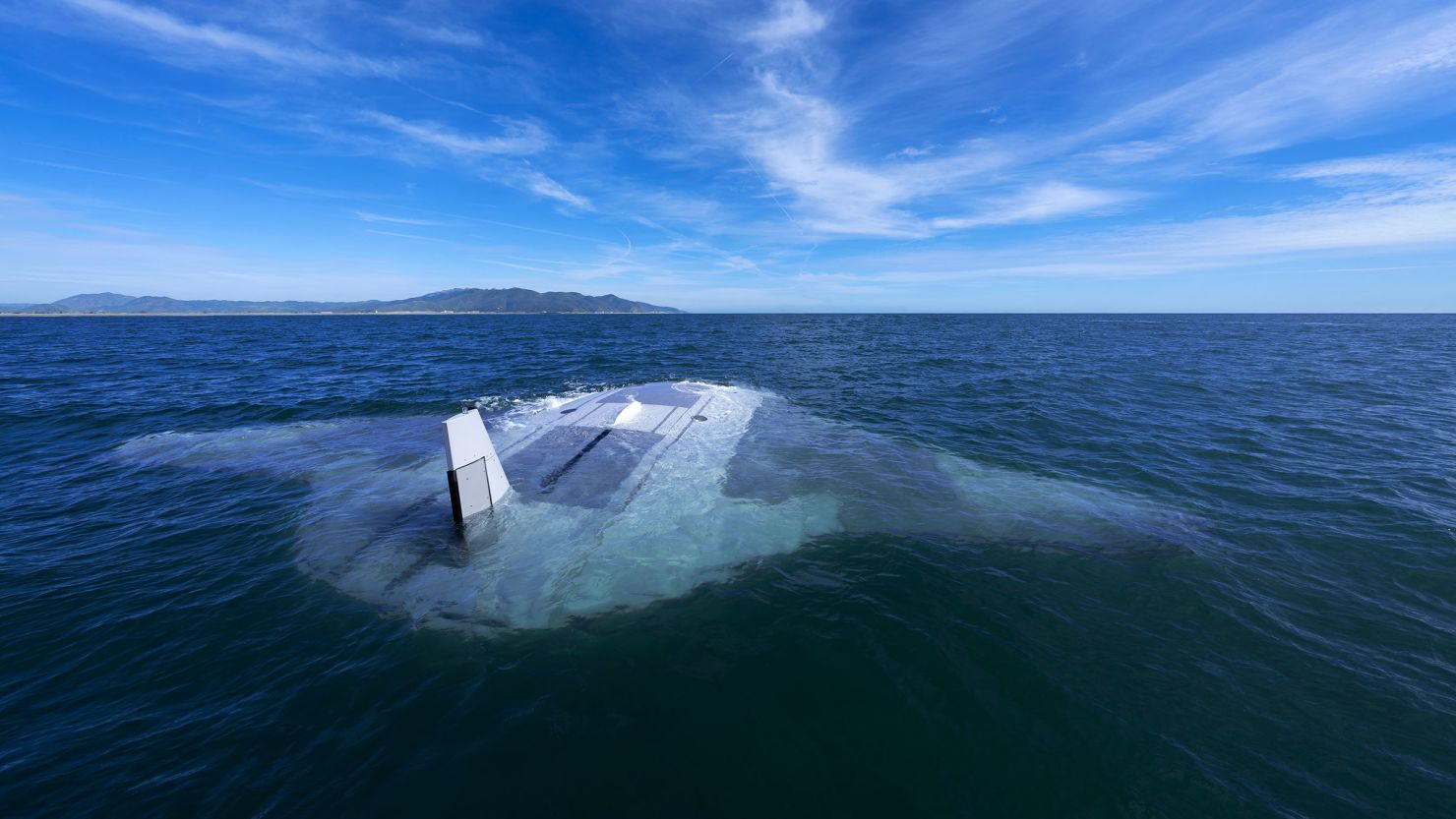 A Manta Ray vehicle sits at the water surface between test dives off the coast of Southern California.