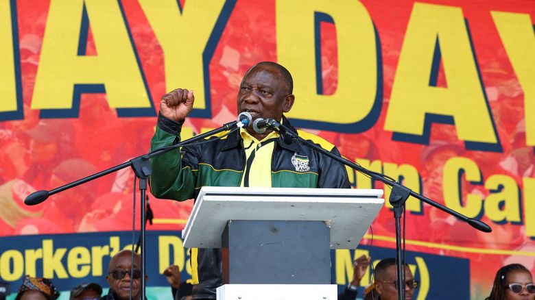 South Africa President Cyril Ramaphosa speaks at a Worker's Day rally in Cape Town, South Africa, on May 1, 2024.